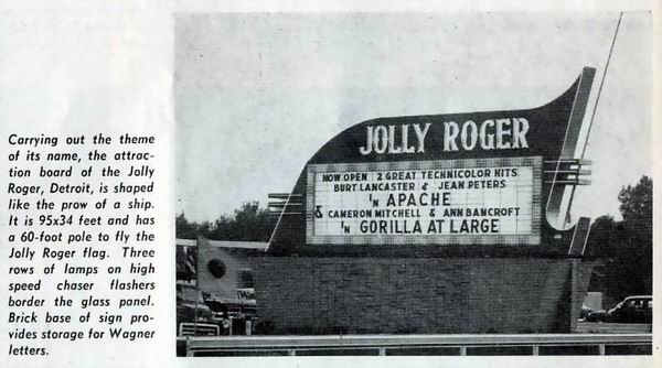 Jolly Roger Drive-In Theatre - From Box Office Magazine Sept 1955 (newer photo)